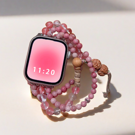 Asian Style Natural Pink Stone Beaded Bands for Apple Watch