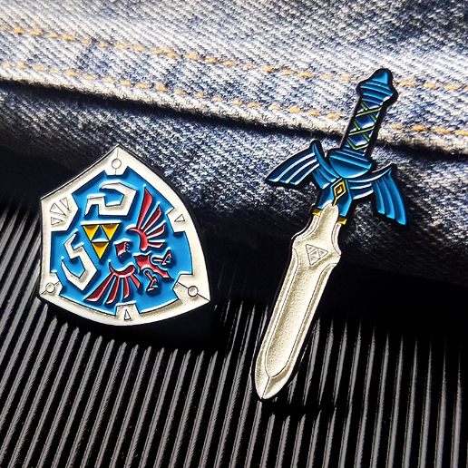 Zelda: Breath of the Wild Glow Pin Set Master Sword Glow Pin Heliar Shield Glow Pin Set of 2