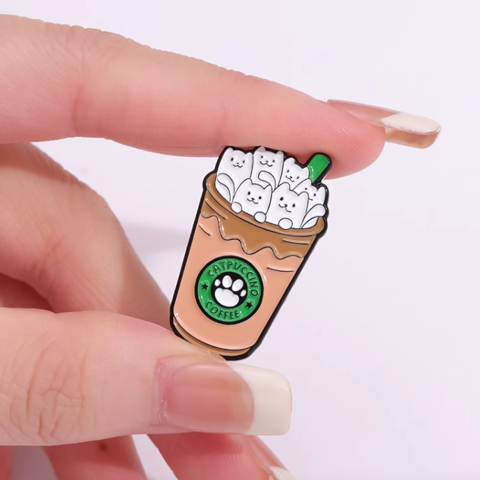 Cute Cat in Coffee Pin