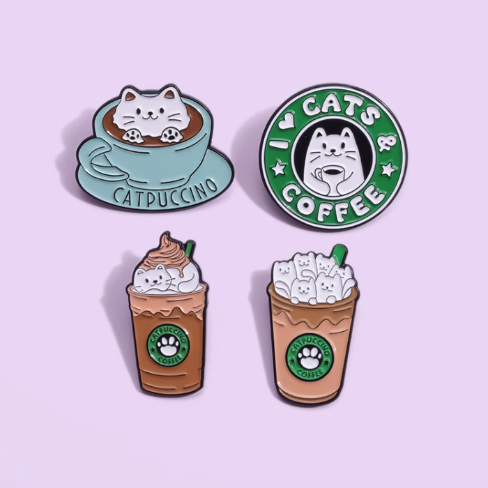 Cute Cat in Coffee Pin