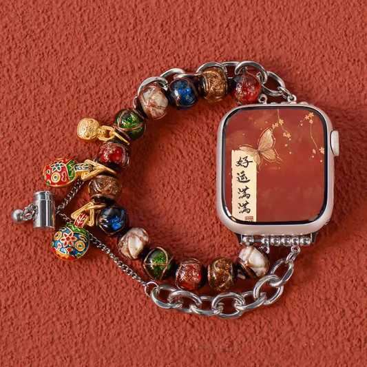 Asian Style Colorful Glaze and Natural Stone Beaded Band for Apple Watch