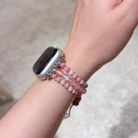 Asian Style Natural Pink Stone Beaded Bands for Apple Watch