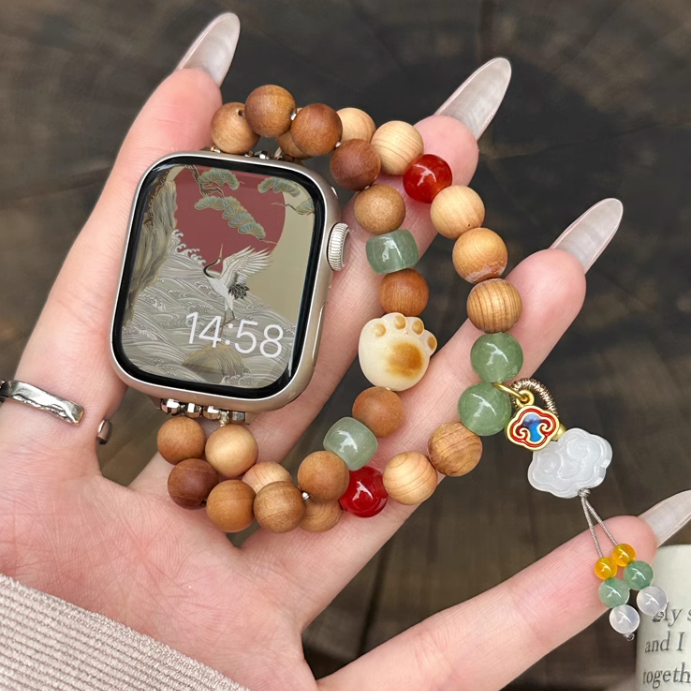 Asian Style Colorful Natural Stone and Santal Wood Beaded Bands for Apple Watch