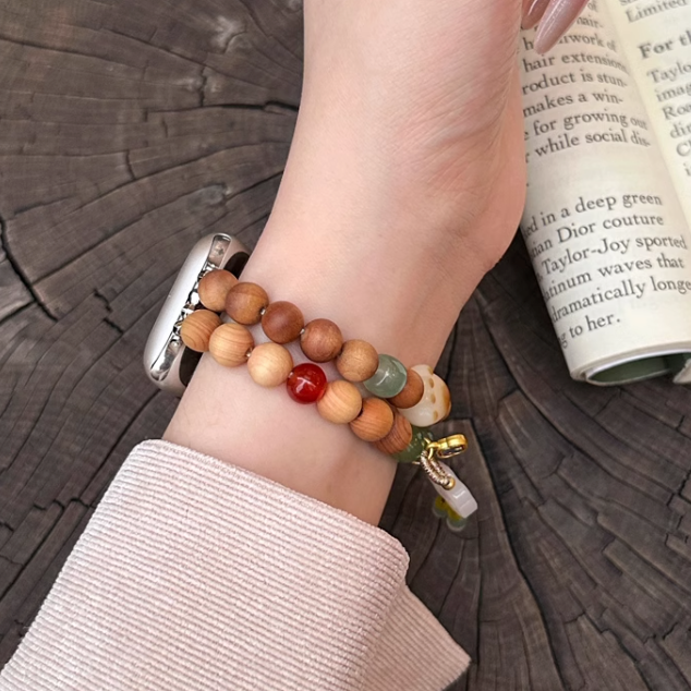 Asian Style Colorful Natural Stone and Santal Wood Beaded Bands for Apple Watch