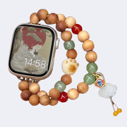 Asian Style Colorful Natural Stone and Santal Wood Beaded Bands for Apple Watch