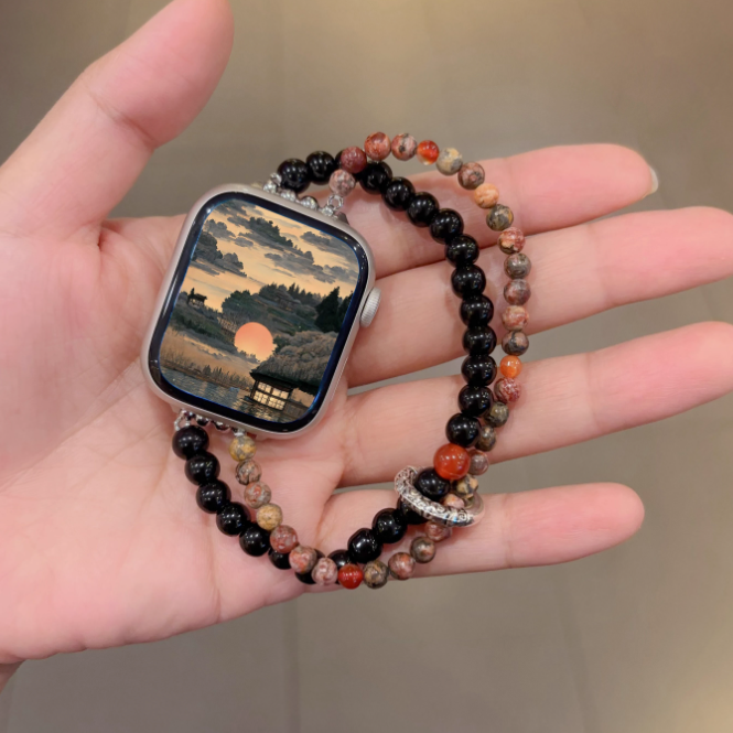 Asian Style Colorful Natural Stone Lucky Beaded Bands for Apple Watch