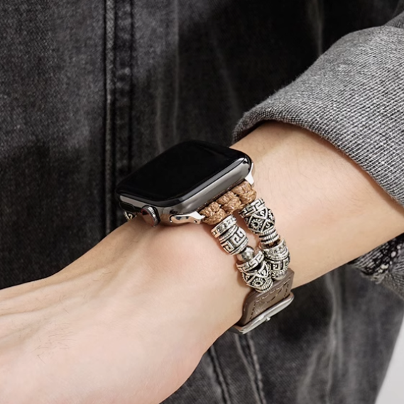 Japanese Style Grey Leather and Lucky Bead Bands for Apple Watch