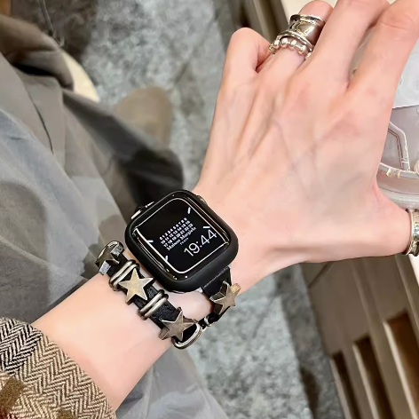 K Pop Star Black Leather Punk Twist Bands for Apple Watch