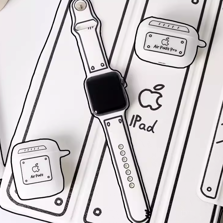 Japanese Anime Cartoon Drawing White Bands for Apple Watch