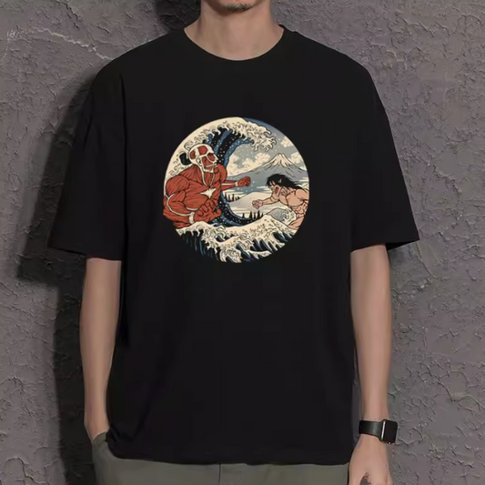 Attack on Titan The Great Wave off Kanagawa T Shirt Black